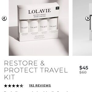 Lolavie (Jennifer Anniston’s) restore & protect kit. Shampoo, conditioner hair